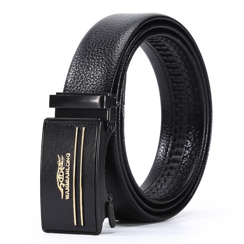 Belt Men'S Casual Business Belt Automatic Buckle Cowhide Medium Green Belt