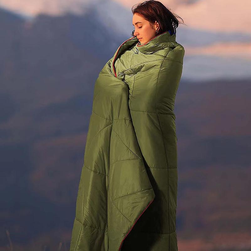 Multi-functional Portable Packable Camping Quilted Blanket, Windproof Warm Poncho Throw for Outdoor & Car Emergency Use
