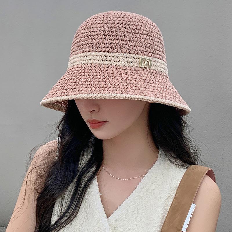 ins sunscreen straw hat women's summer travel shading breathable straw bucket hat outdoor seaside temperament basin hat