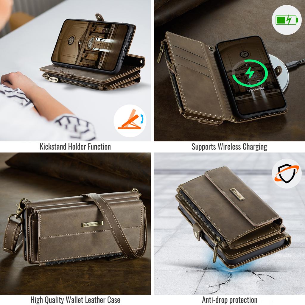 For iPhone 11 Pro Case CASEME C39 RFID Blocking Zipper Wallet Stand Leather Cover with Strap