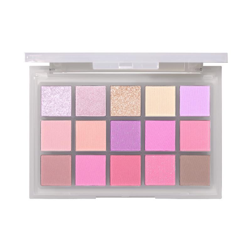 UCANBE Ice Mist 15-Color Eyeshadow Palette: Brightening Pearlescent & Matte, Waterproof, Purple-Pink Tones, Portable.