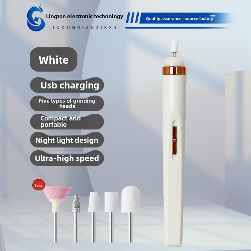 Mini Electric Nail Grinder Portable Nail Drill Machine for Women, Home Manicure Pedicure Tool with 5 Heads