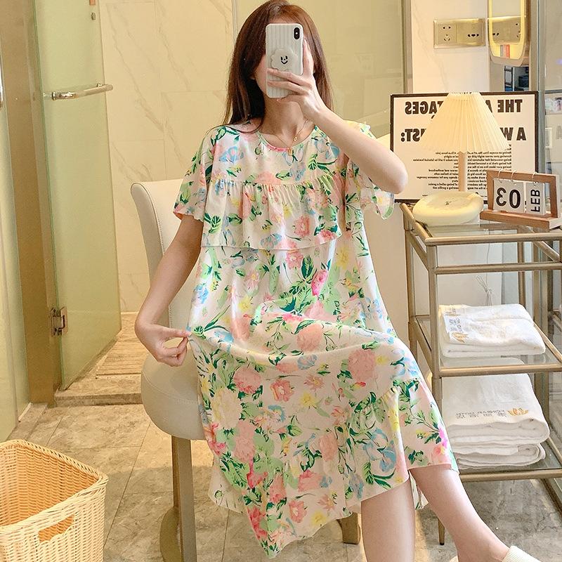 Plus Size Womens Nightgowns New Cotton Silk Nightdress Summer Casual Loose Sleepshirt Comfortable Lounge Wear