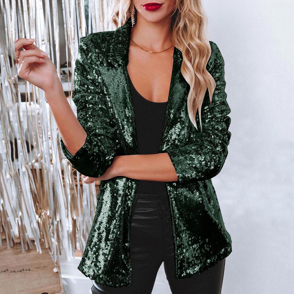 European & American Sequin Lapel Suit Jacket: Casual Long Sleeve Commuter Style