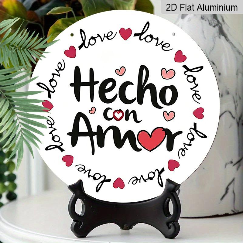 2D Flat Retro Aluminum Wall Stickers in Various Sizes. Handmade "Hecho Con Amor" (Spanish) Themed Wall Hanging, with A Warm and Lovely Style, Making