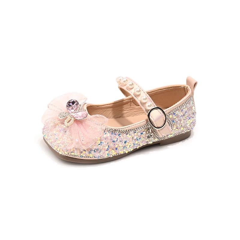 

Kids Party Shoes Sweet Luxury Girls Princess Leather Shoes Spring Autumn Fashion Children Causal Flat Shoes Soft Soled Versatile 23 розовый