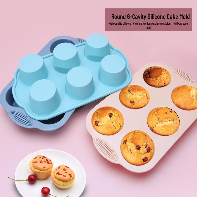 6-Cavity Silicone Muffin Cup Mold for Baking, Easy Release, High Temperature Resistant