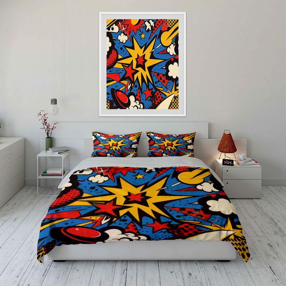 Abstract Pop Art Decor Set Bedding Set With 1 Duvet Cover 2 Pillowcases Single Double King Queen, Gift