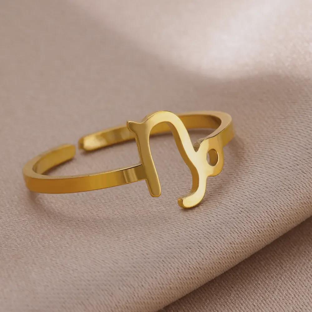 Stainless Steel Zodiac Birthstone Open Ring Set - 12 Constellations Symbol, Pinky Ring