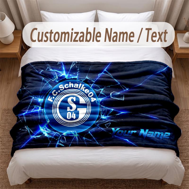 Schalke 04 FC Printed Flannel Blanket Custom Name Text Soft Warm Throw For Bedroom Holiday Gift