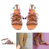 Elegantní Dámské Boho Sandály Gladiator Kožené Ploché Boty S Barevnými Pompony