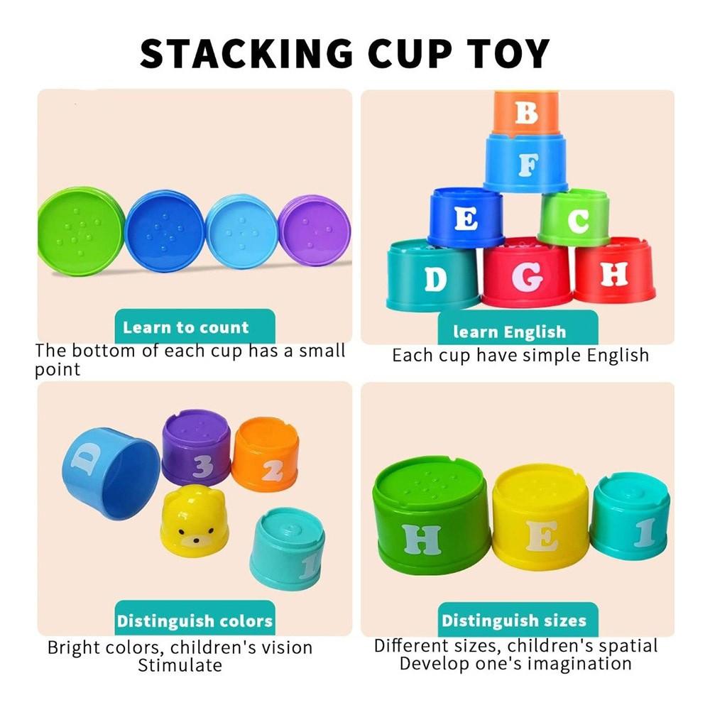 Kids Bathroom Stacked Cups Set Toys Water/Beach Games Tool Cup Stacking Educational Toys for Baby Bathtub Toddlers Birthday Gift