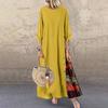 Abito da Donna Floreale Vintage Manica 3/4 Girocollo Patchwork di Colore Bottone