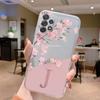 Initial Letter Case For Samsung A32 A22 A12 A13 A33 Capa Fashion Phone Cover Pink Flowers Alphabet Transparent Clear Back Funda