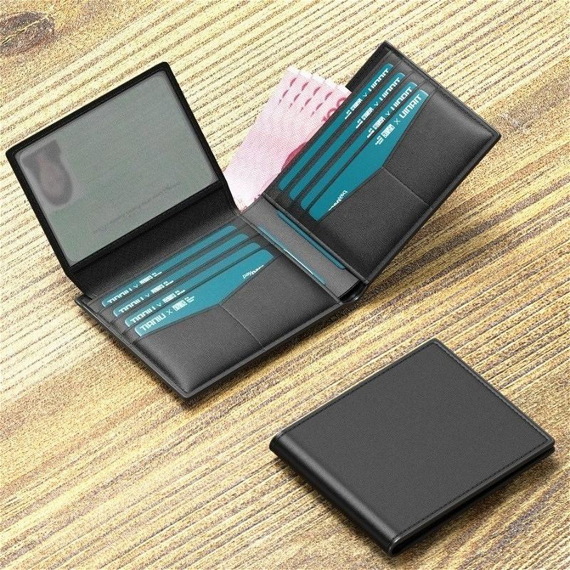 Men’s Slim Bifold Wallet PU Leather Short Wallet with ID Window Multi Card Holder Compact Business Wallet for Men