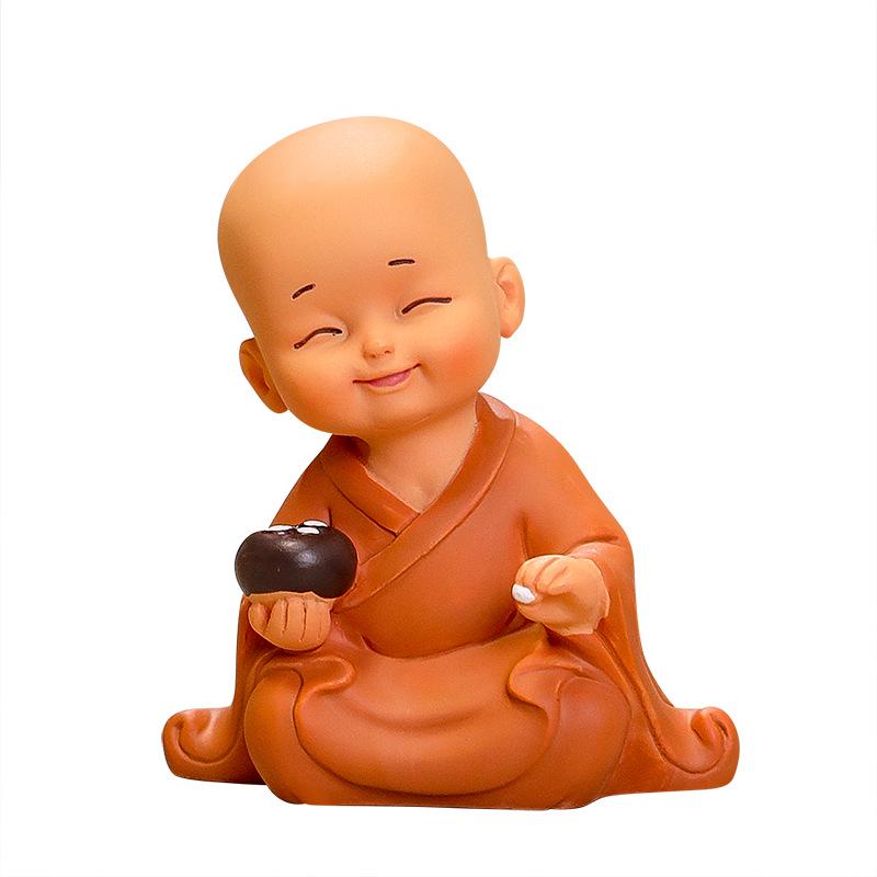 Zen Monk Figurine: Cute Little Novice for Tea Table or Office Desk Decoration