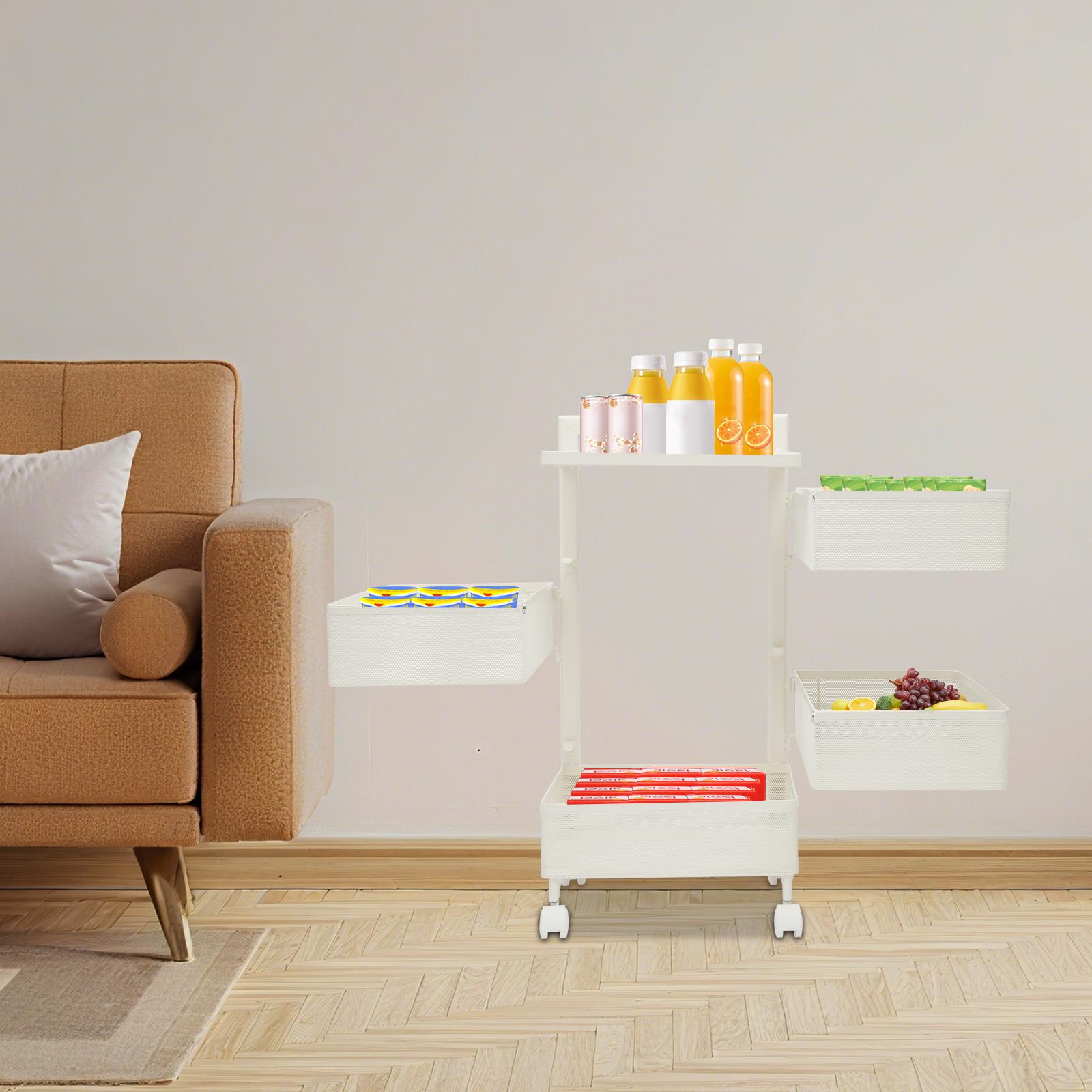 

4 Tier Rotating Kitchen Storage Rack, 360° Swivel Organizer Cart with Lockable Wheels, Countertop Spice Pantry Shelf for Counter 4-tier белый