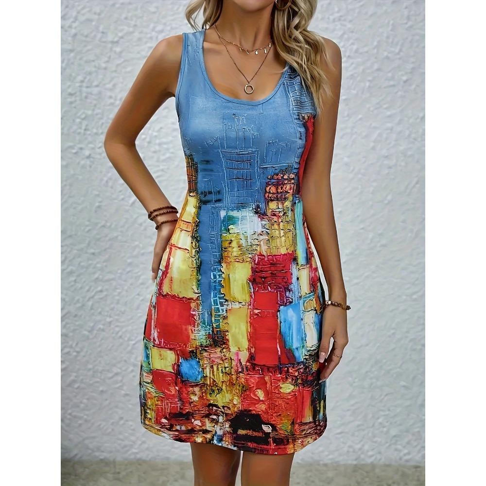 Large Size European and American Women's Top Vest Printed Sleeveless Casual Fashion Dress