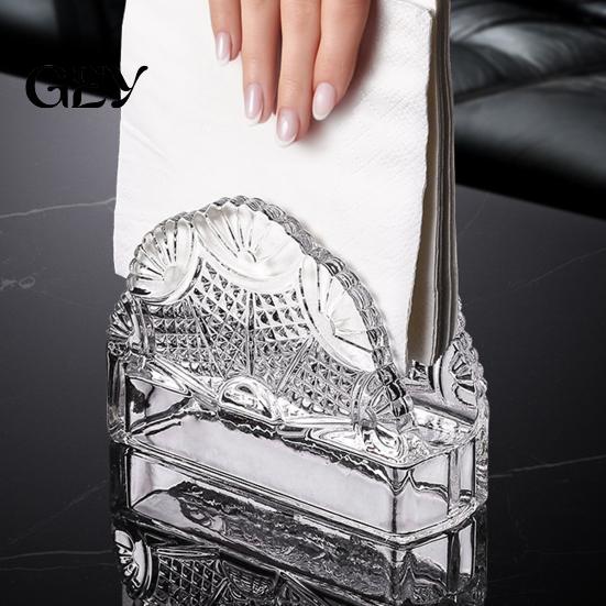 Anti-tip Paper Towel Dispenser Tissue Holder, Crystal Glass Modern Style, Durable Scratch-Resistant Napkin Holder for Restaurant Organizer,