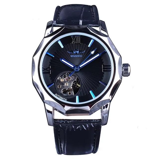 Winner GMT964 New Blue Ocean Geometry Design Luminous Hands Men Watch Top Brand Hollow Luxury Automatic Fashion Mechanical Clock Winner GMT964