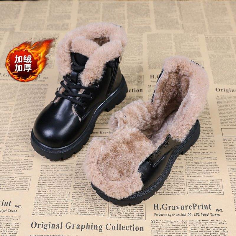 Girls Boots Cotton Shoes Winter Snow Boots 2025 New Children's Leather Boots Boys Martin Boots Large Cotton Autumn and Winter Shoes
