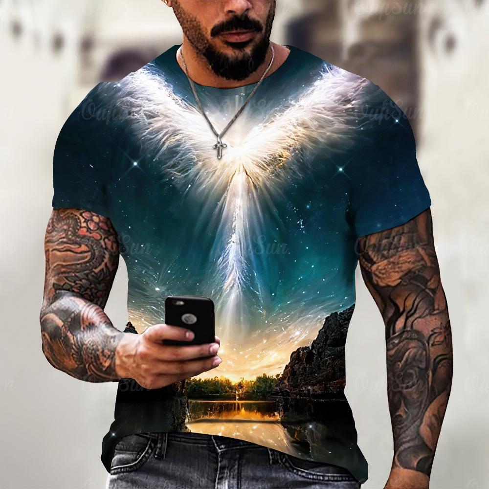Lightning 3D Printed Short Sleeved T-shirt Summer Breathable Polyester Simple Round Neck Top