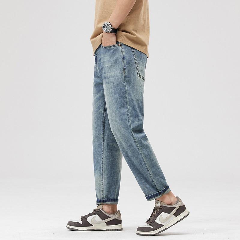 New 9-point Jeans Micro-cone Hong Kong Style Narrow Version American Thin Cotton Elastic Nine-point Men's Pants