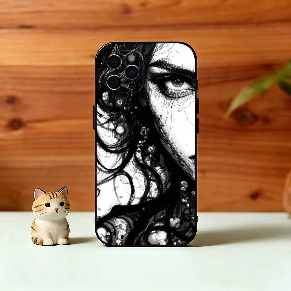 Line art Phone Case For iPhone 17, 16,15,14,13,12,11 Plus,Pro Max, Others Soft Black Cover