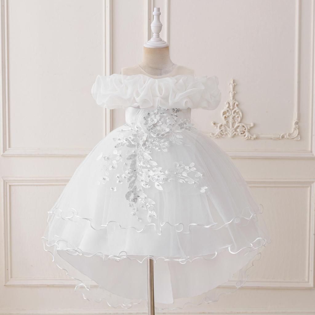 Sequin Princess Train Dress for Girls - Puffy Tulle Wedding and Evening Performance Dress