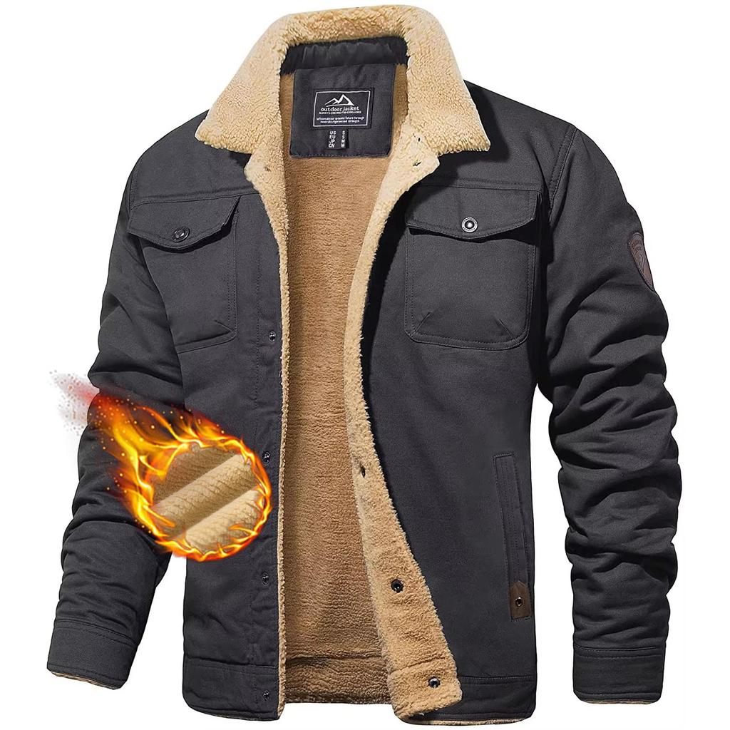 Umlegekragen Winter Baumwolljacken Herren Sherpa Fleece Trucker Parka Grün Arbeits Cargo Mäntel Kleidung Übermäntel