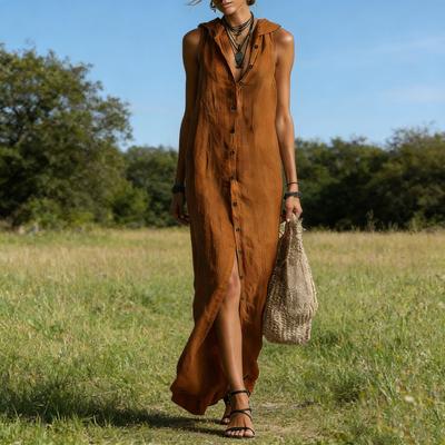 Sleeveless Maxi Dress for Women Button Down Casual Shirt Dress with Pockets