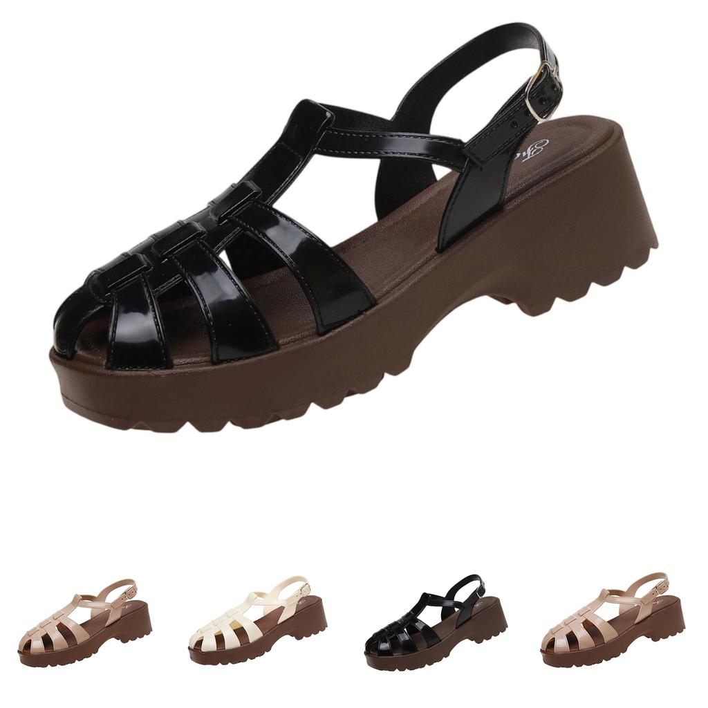 Women Summer Platform Sandals Open Toe Woven Design Adjustable Buckle Strap Thick Sole Casual Outdoor Footwear