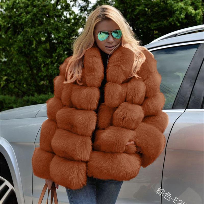 Chaqueta de piel sintética peluda y esponjosa para mujer, abrigo de visón grueso y cálido de invierno, Top de piel de zorro a la moda, prendas de vestir exteriores de manga larga para mujer