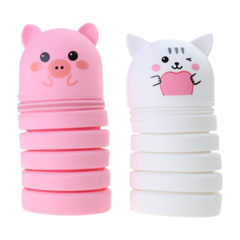 2 Stück Teleskop-Federmäppchen Ausziehbare Stifttaschen Reißverschluss Silikon-Stifttasche Stehender Stift-Bleistifthalter für Kinder Schüler