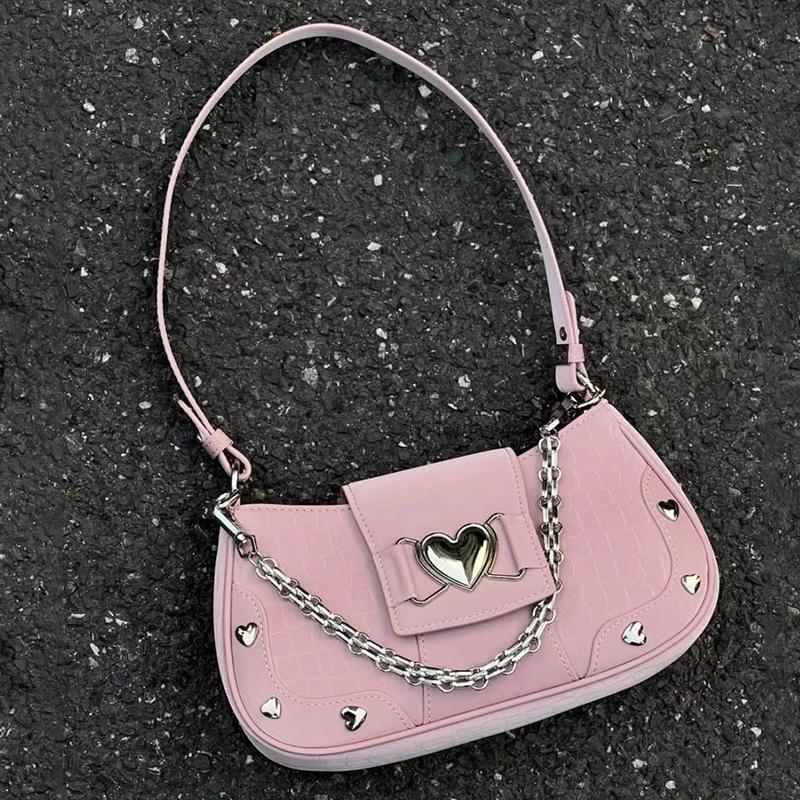 

Yogodlns Розовая панк-сумка на плечо для женщин, роскошная дизайнерская сумка на ремне из искусственной кожи, модная сумка через плечо-хобо