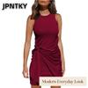 JPNTKY Damen Mode Sommer Frühling Einfarbige Drucke Rundhalsausschnitt Ärmellos Lässige Kleider