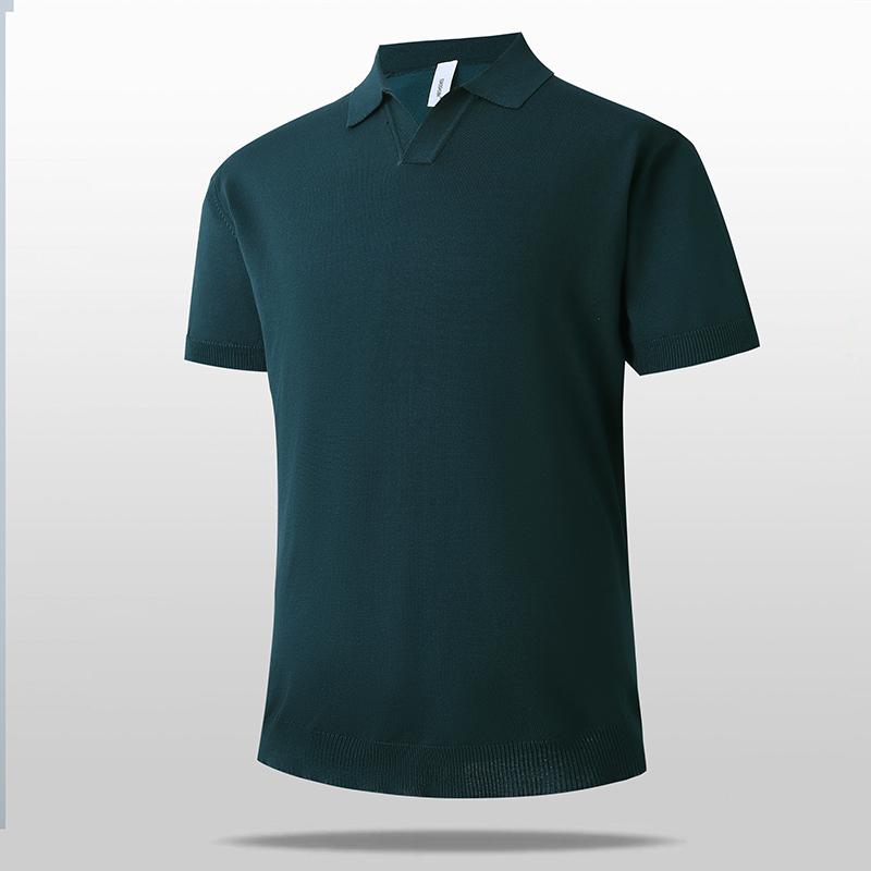 

Men s V-shaped Lapel Ice Silk Knitted Short-sleeved Polo Shirt Commuter Shoulder Polo Shirt T-shirt 2XL зелёный