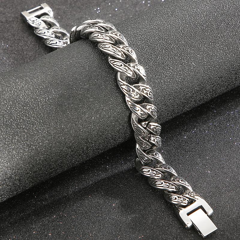 Vintage Solid 316L Stainless Steel Man Bracelet for Men 12MM Width Curb Link Chain Men's Bracelets Bangles Wrist On Hand Jewellery