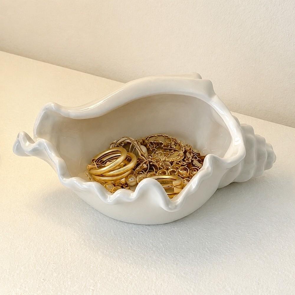 Ocean Style Ceramic Jewelry Tray Desktop Earrings Necklace Storage Dish Ceramic Conch Shell  Home