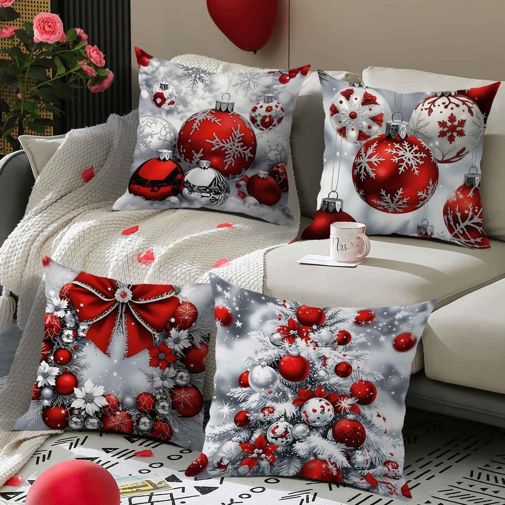 4 Naviñas Cushion Covers - Pillow Covers With Red And White Polka Dot, Snowflakes, Garlands And Trees Pr