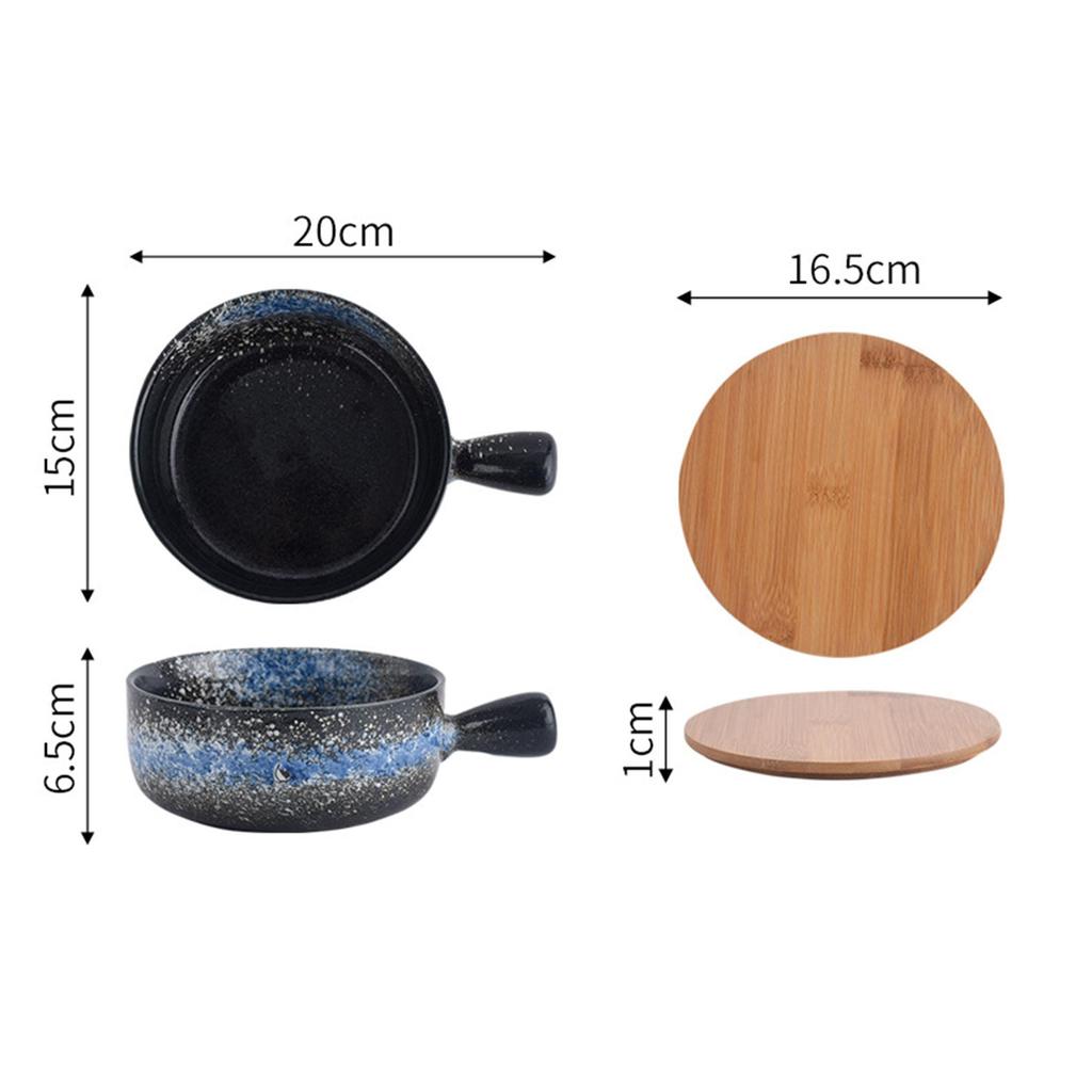 Ceramic Baking Bowl with Handle, Japanese Style Heat Resistant Deep Bowl Microwave Oven Safe Kitchen Food Bowl for Soup Salad Pasta Dessert Dinnerware