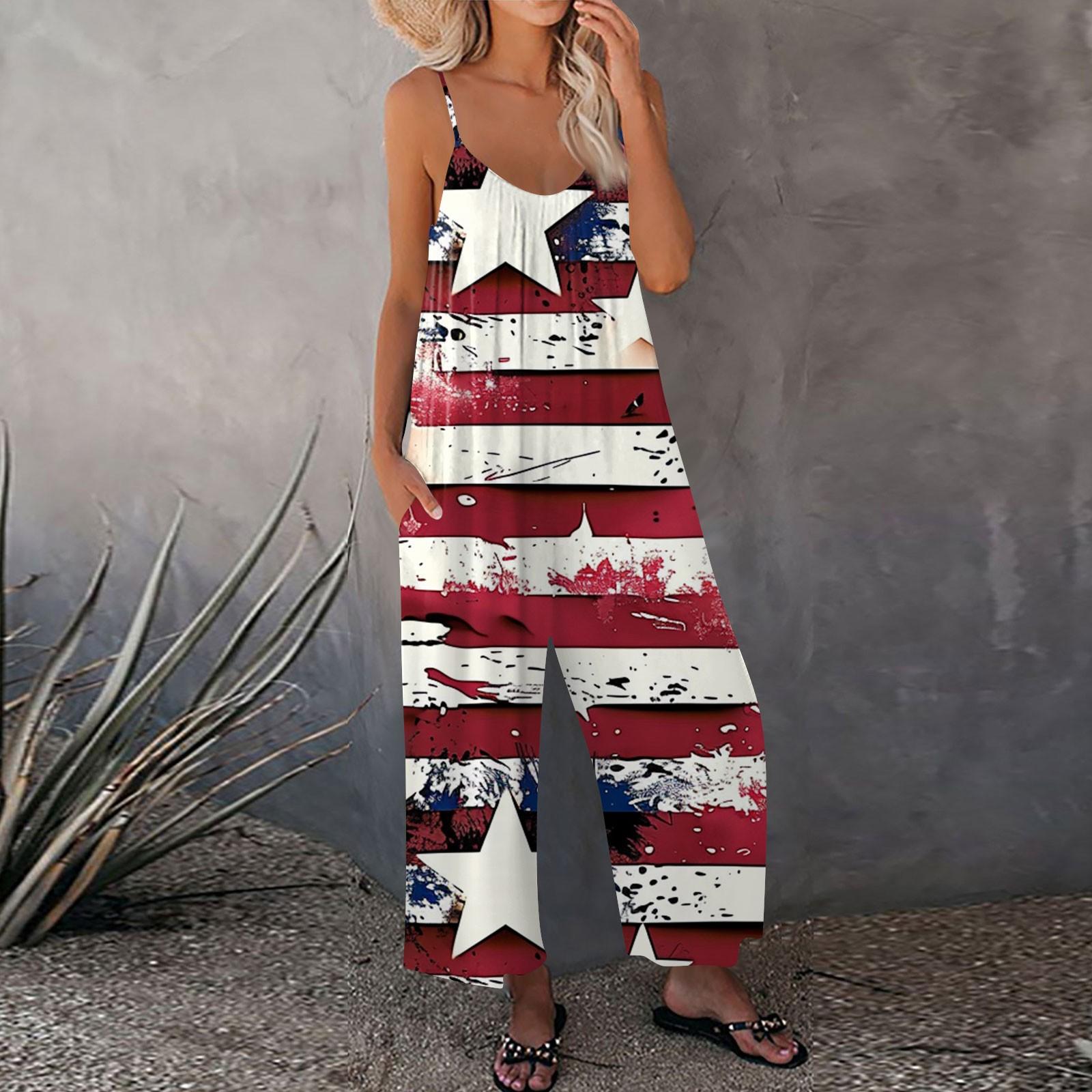 

Женский комбинезон с принтом, повседневный свободный комбинезон с регулируемыми подтяжками M красный