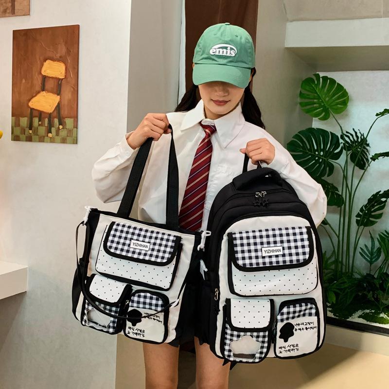 Schoolbag Student Backpack Female Korean Version Plaid Cute Contrasting Color Schoolbag College Style Junior High School Backpack Wholesale