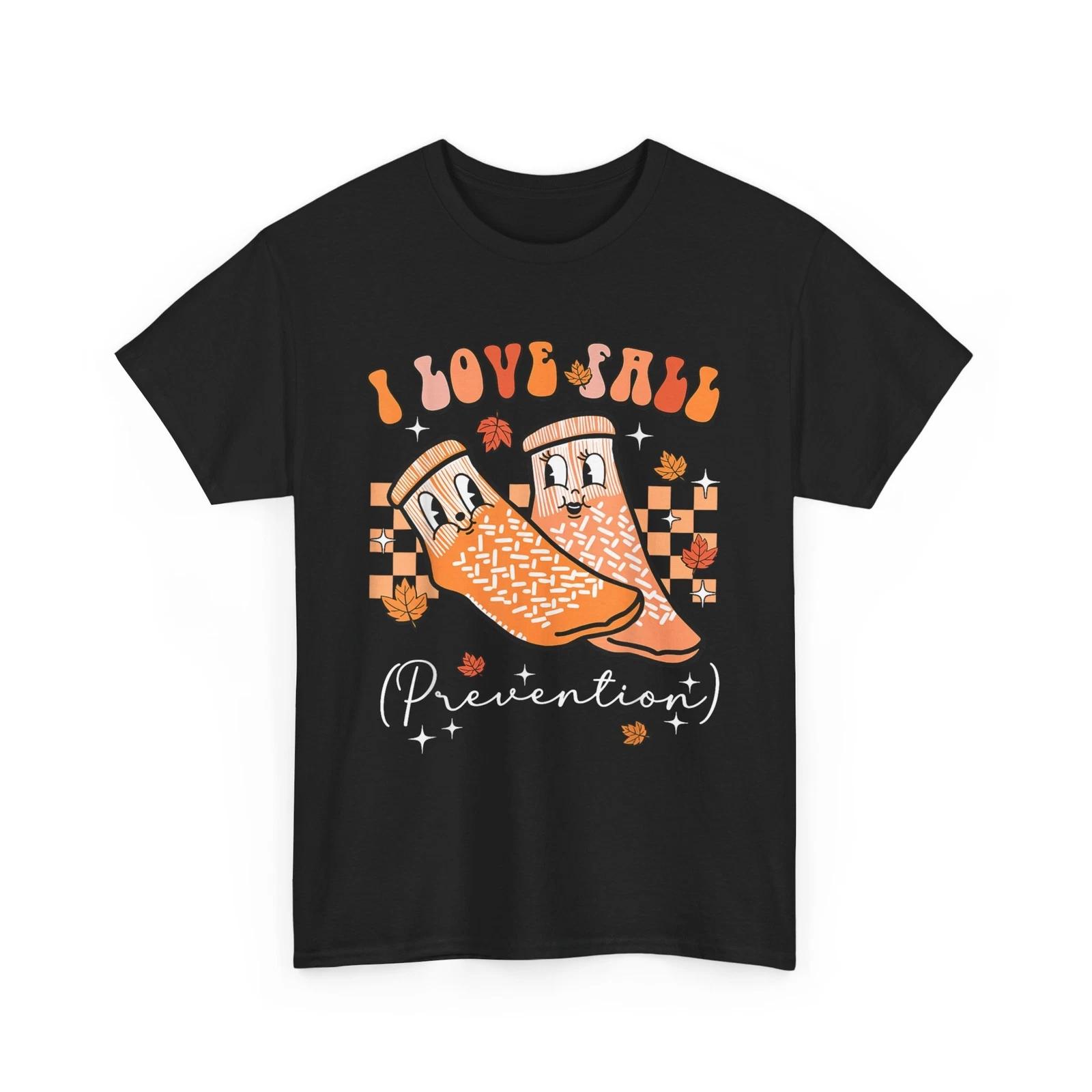 

Groovy Retro I Love Fall Prevention Fall Physical Therapy T-Shirt L