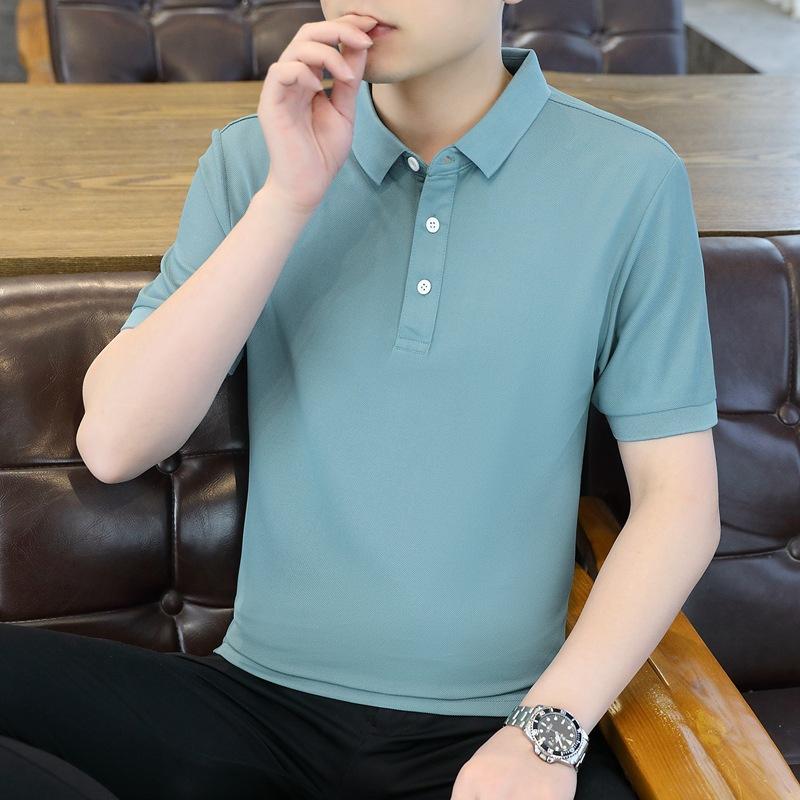 Ice Silk Short Sleeve Men'S T-Shirt Polo Shirt New Casual Shirt Men'S Group Lapel T-Shirt Workwear