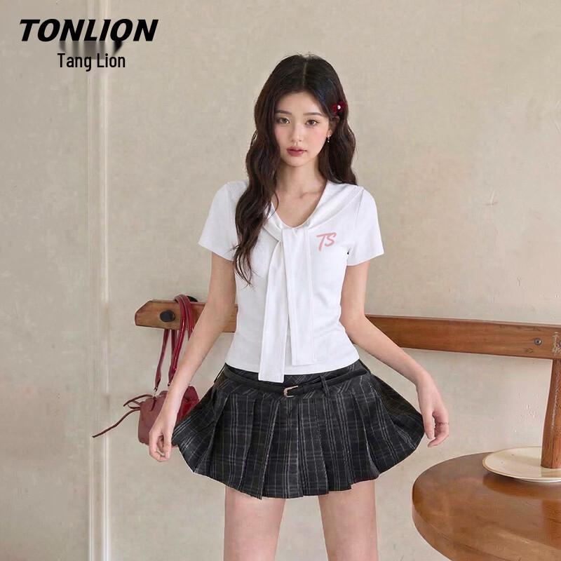 TonLion Women's Sailor Collar Short Sleeve T-Shirt