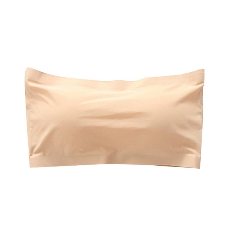 

Цельный бесшовный бюстгальтер из ледяного шелка, однотонный удобный бюстгальтер без бретелек со съемной подушечкой на груди