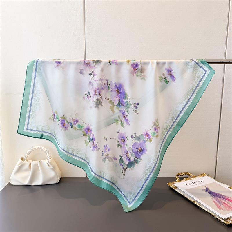 

2026 New Satin Scarf Women Neck Hair Band Foulard Square Small Headband Fashion Print Neckerchief Scarves Bandana 70*70CM 70x70cm