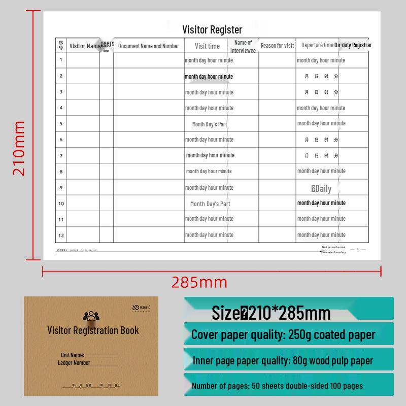 Community Visitor Entry/Exit Log Book: Front Desk & Gatekeeper Registration Sheet.