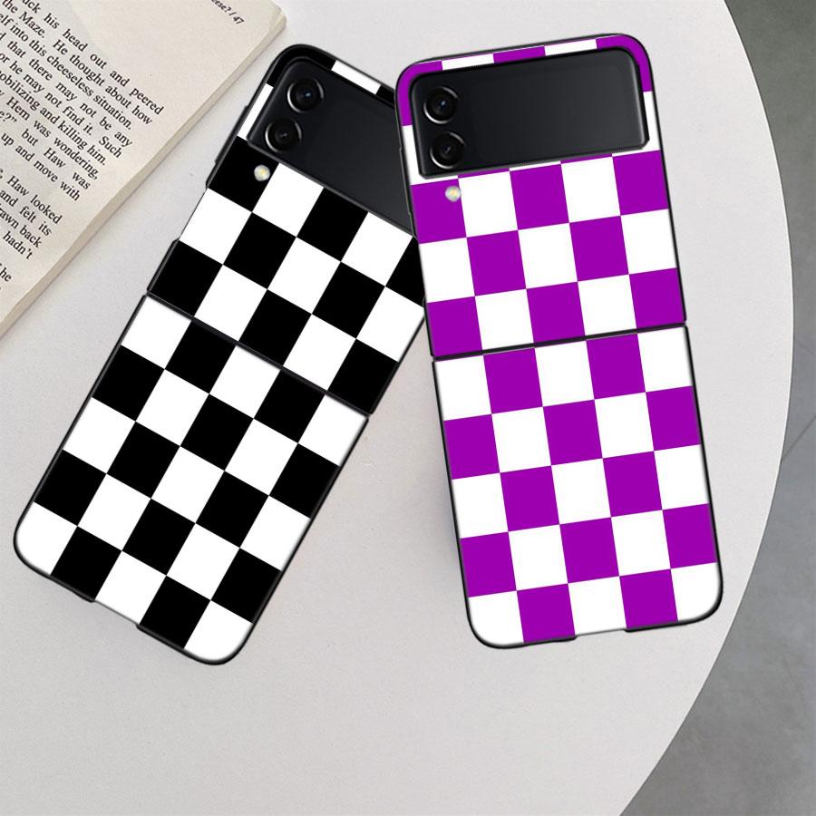 Retro Klassisches Schachbrett Gitter Handyhülle Für Samsung Z Flip 7 6 5G Galaxy Z Flip 5 4 3 Schwarz Hart Cell Hülle Luxus PC Schale C